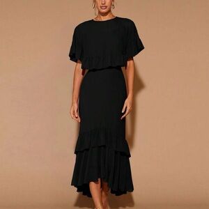 SHEIN Black High-Low Ruffle Midi Dress
